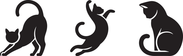 Fototapeta premium Cat Silhouette Vector Bundle Sitting & Sleeping Cat SVG Pet Cat Pose Clipart Set