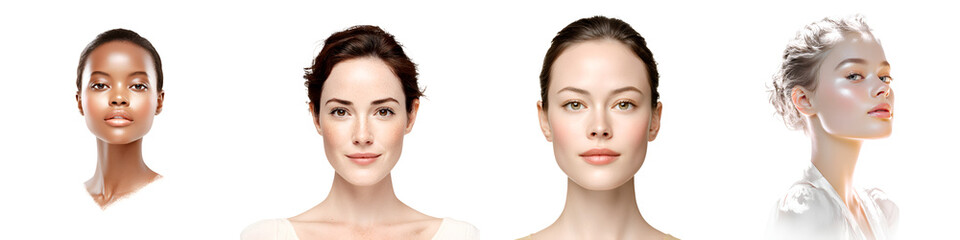 Obraz premium Diverse Women's Faces - Beauty and Skincare Portraits on White