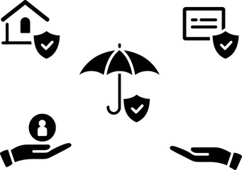 Vector Icons: Secure Home,  Safe Data,  Protected Identity, Umbrella Concept