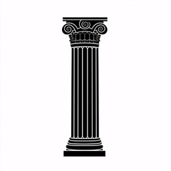 Classical Ionic Column Silhouette Isolated on White Background
