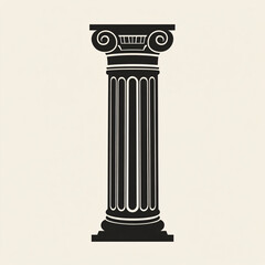 Vintage Ionic Column Silhouette with Scroll Capital on Beige Background
