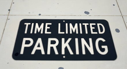 Fototapeta premium Time Limited Parking Sign On Sidewalk With Concrete Tiles Outdoors