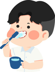 Cartoon Boy Brushing Teeth Illustration