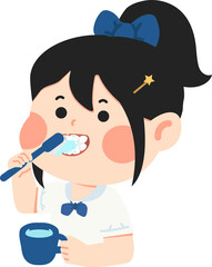 Illustration of Girl Brushing Teeth