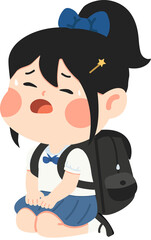 Student sitting with heavy backpack