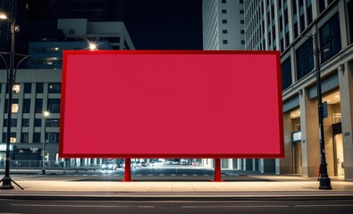 A blank vibrant red billboard a stark canvas against the urban backdrop awaits the splash of color that will bring its silent message to life  professional presentation blank empty  creative compositi