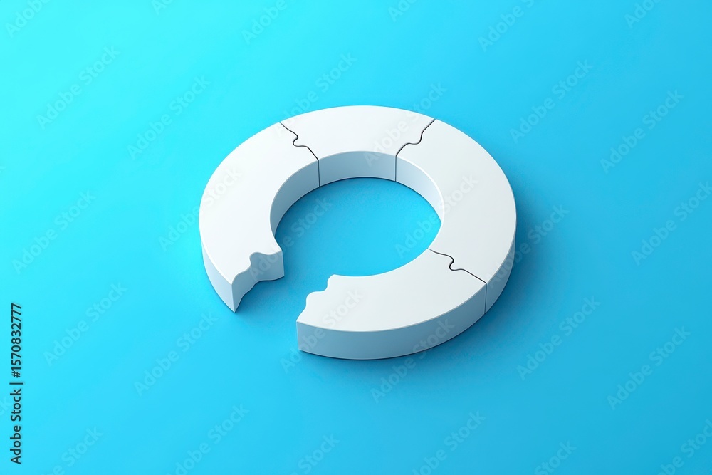 Fototapete a white circle with a bite taken out of it. the circle is broken into three pieces