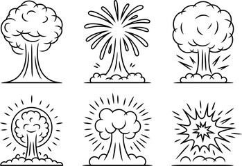 Vector Comic Book Style Explosion Set: Six Outline Designs