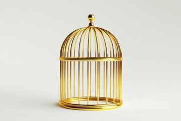 A gold cage with a gold top. The cage is empty