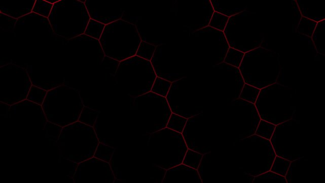 Red color shiny octagonal shapes flowing design loop able geometrical background black background