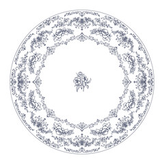 Vintage vector round composition a lot of floral elements, ornamental details. Retro Victorian style,