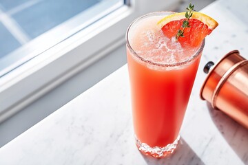 A sophisticated non-alcoholic spritzer garnished with fresh citrus, embodying a modern and healthy lifestyle choice.