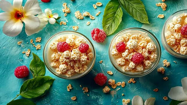 Delicious Yogurt Parfait with Granola and Raspberries, Refreshing Summer Snack Idea