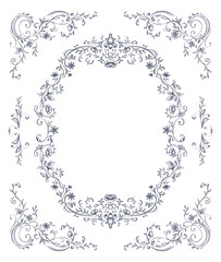 Vintage vector frame with a lot of floral elements, dividers, corners. Retro Victorian style.