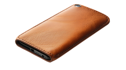 • A luxury leather phone case with cardholder feature, isolated on white background in HD