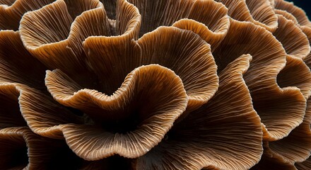 Macro Close-up of a Brown Coral Formation, Showing Detailed Texture and Organic Patterns, Ideal for Backgrounds, Nature Themes, and Scientific Illustrations, Earth Tones, Abstract Art.