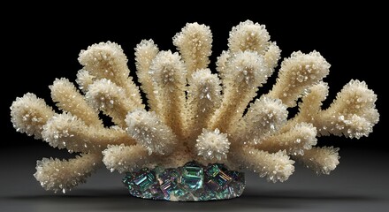 Stunning Close-Up of a Crystal Formation Showcasing Intricate Details and Textured Surface, Featuring Sparkling Crystals with a Black Background, Perfect for Geology, Mineralogy, and Science Concepts.