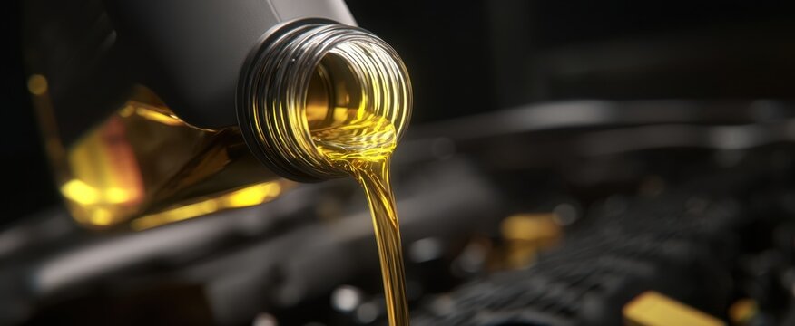 The oil pouring into the engine for optimal vehicle performance and maintenance.