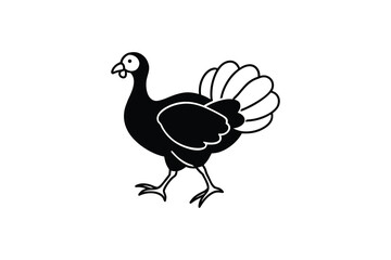 Stylized Turkey Illustration in Black and White Silhouette