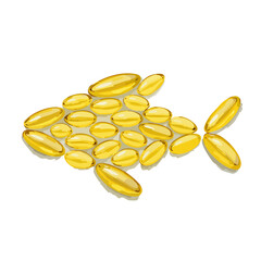 Fototapeta premium Golden Fish Shape Illustration with Omega-3 Fish Oil Capsules