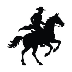 Silhouette of a cowboy riding a galloping horse, embodying the wild west spirit in a striking, minimalist black-and-white design