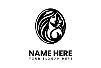 Elegant black and white logo featuring a woman's profile within an oval frame.