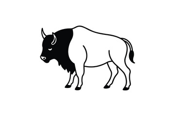 Simple American Bison Illustration in Black and White Silhouette