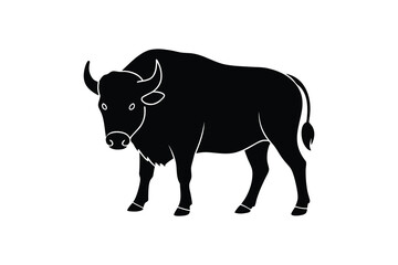 Powerful Bison Silhouette Illustration on White Background