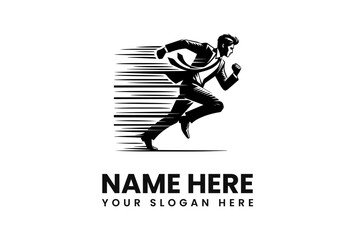 A stylized businessman sprints, motion lines suggesting rapid speed and dynamism.