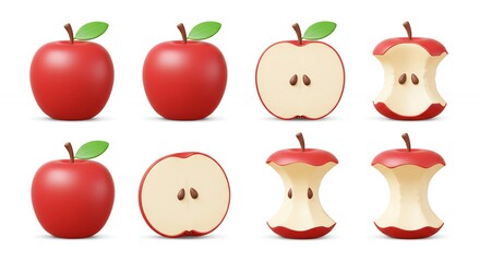 Red apple illustration set for nutrition or food design