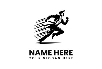 Silhouette of a businessman running fast, with motion lines suggesting speed and progress.