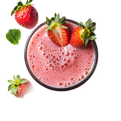 
a glass with a strawberries and black berry flavoured smoothie.top view