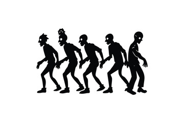Zombie Horde Walking in a Row Black and White Silhouette