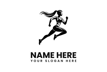 Silhouette of a woman running, athletic pose, with flowing hair, ready to compete.