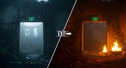 Obraz premium Two Doors Representing Escape Hope Through Difficulties Concept Photography