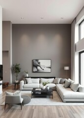 Contemporary home interior design concept living room area casual lifestyle decorate monotone colour scheme modern style material finishing house beautiful backgroundai generate Empty room interior 