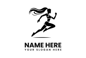 Silhouette of a woman athlete in mid-stride, running with flowing hair.