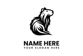 Stylized illustration of a capybara sitting, with a space below for a name and slogan.