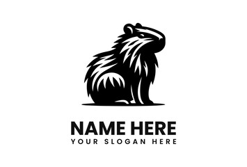 Stylized black and white illustration of a sitting rodent, possibly a capybara or similar animal.