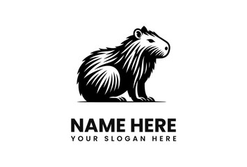 A stylized black and white capybara logo design, sitting calmly, ready for branding.