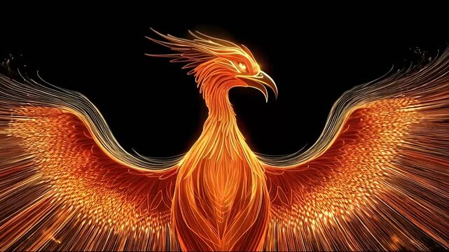 Fiery phoenix illustration on black background