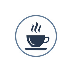 Dark blue coffee cup with steam on saucer vector