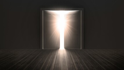 Dark room with opening doors