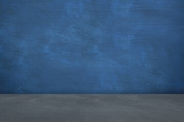 Minimalist flat design scene is showing grey textured surface merging into blue painted backdrop