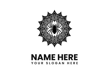 Elegant black spider logo design within an intricate mandala.