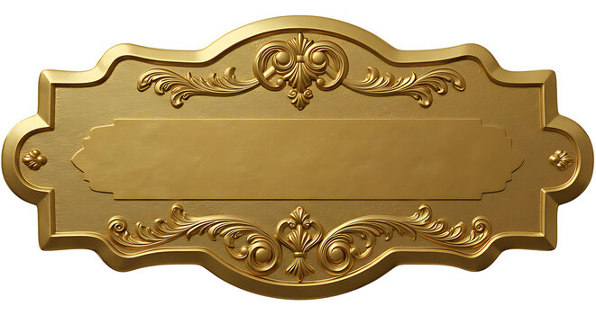 Elegant golden plaque with ornate details and a blank central area for customized messages or names, a classic design element.