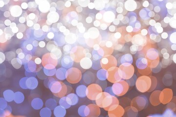 Multicolored bokeh light circles are floating in abstract flat design, white lavender orange hues