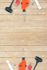 Tools on wooden background
