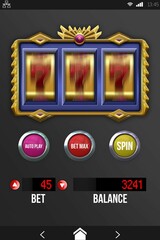 Naklejka premium Slot machine app on mobile display