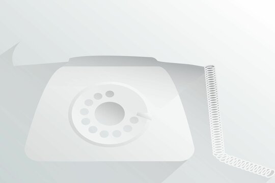 Fototapeta Top-down flat design is showing rotary telephone resting on gradient backdrop with coiled cord